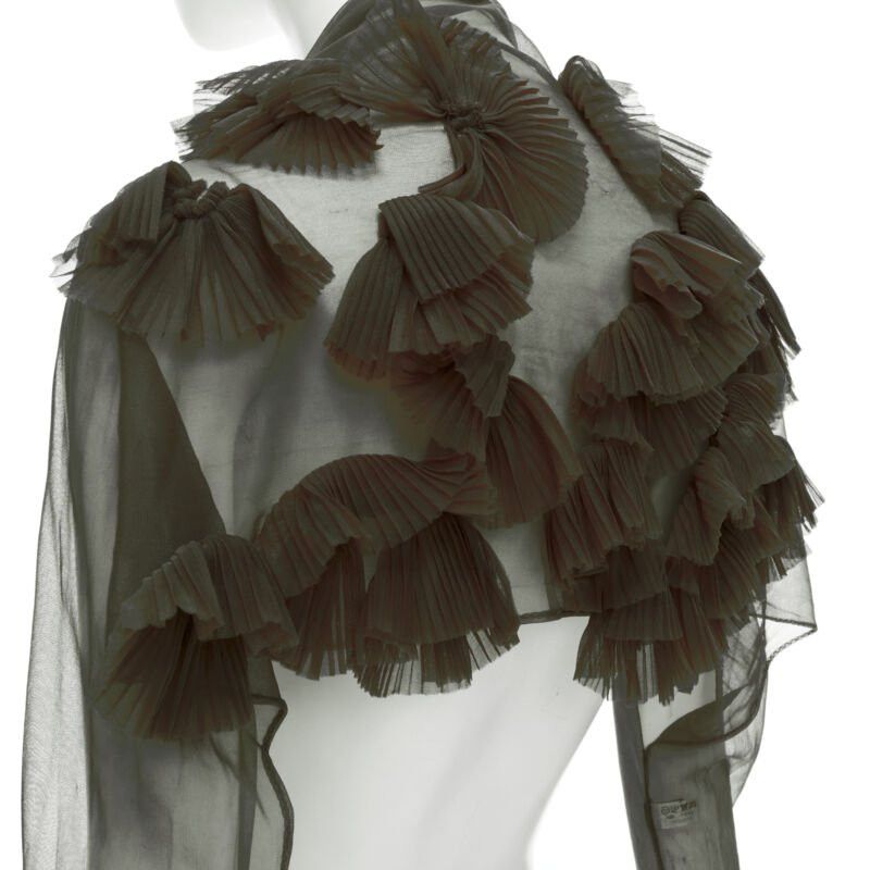 Comme des Garcons COMME DES GARCONS 1990 Vintage Runway grey sheer pleated ruffle gloves shrug Size M / US 6-8 / IT 42-44 - 6 Thumbnail