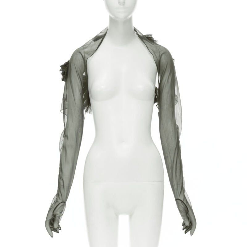 Comme des Garcons COMME DES GARCONS 1990 Vintage Runway grey sheer pleated ruffle gloves shrug Size M / US 6-8 / IT 42-44 - 2 Thumbnail
