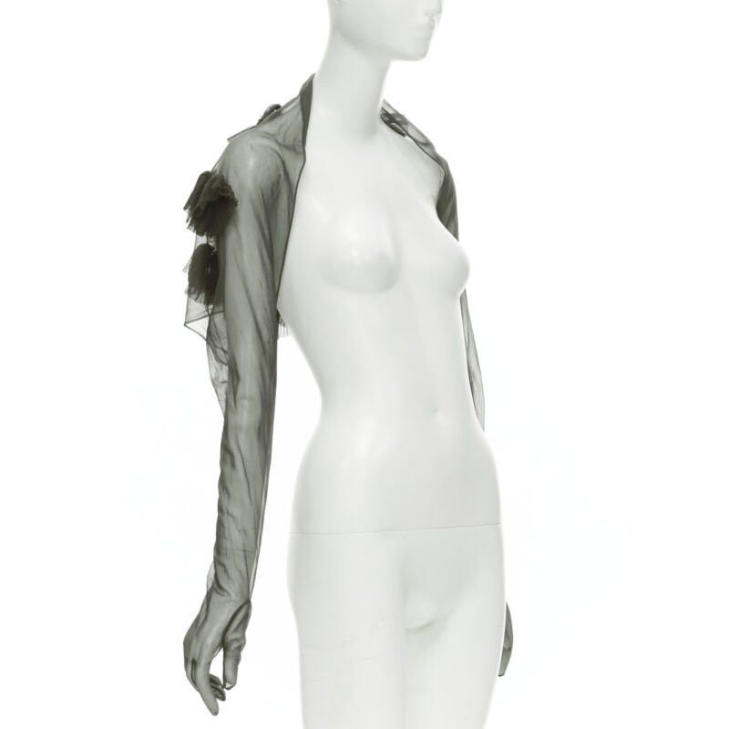 Comme des Garcons COMME DES GARCONS 1990 Vintage Runway grey sheer pleated ruffle gloves shrug Size M / US 6-8 / IT 42-44 - 3 Thumbnail