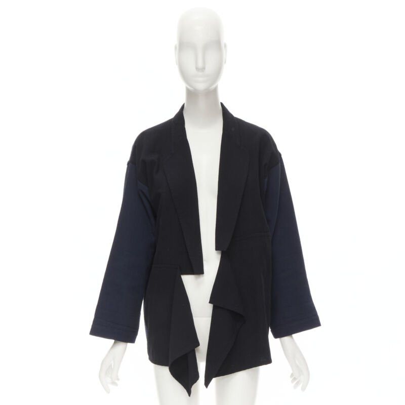 Comme des Garcons COMME DES GARCONS 1980's Vintage deconstructed black navy drape front blazer M Size M / US 6-8 / IT 42-44 - 9 Thumbnail