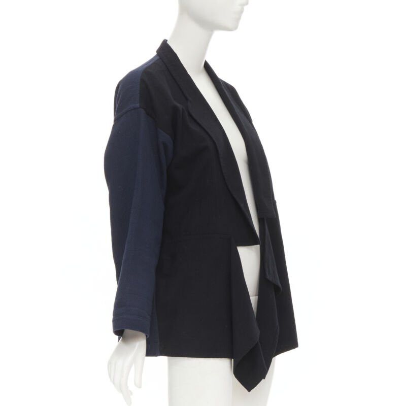 Comme des Garcons COMME DES GARCONS 1980's Vintage deconstructed black navy drape front blazer M Size M / US 6-8 / IT 42-44 - 3 Thumbnail