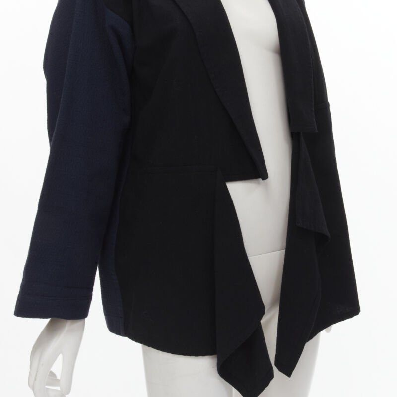 Comme des Garcons COMME DES GARCONS 1980's Vintage deconstructed black navy drape front blazer M Size M / US 6-8 / IT 42-44 - 2 Thumbnail