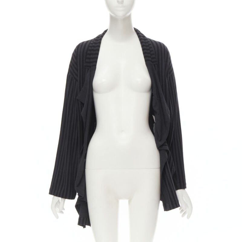 Comme des Garcons COMME DES GARCONS 1980's Vintage grey black striped wool draped front jacket M Size M / US 6-8 / IT 42-44 - 3 Thumbnail