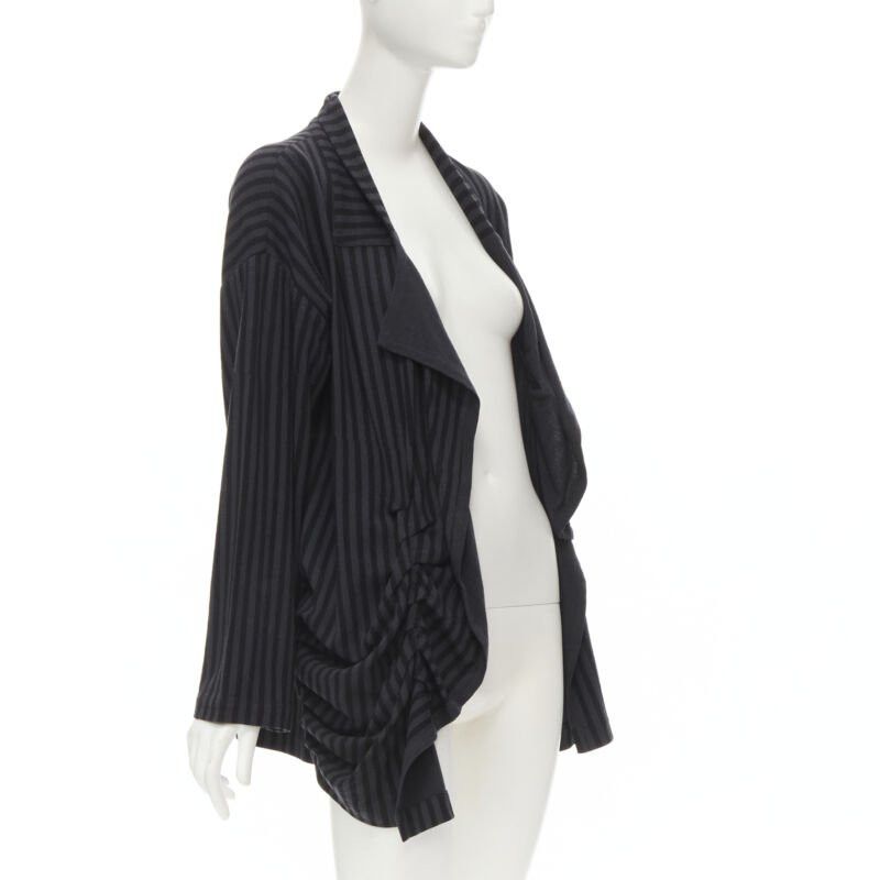 Comme des Garcons COMME DES GARCONS 1980's Vintage grey black striped wool draped front jacket M Size M / US 6-8 / IT 42-44 - 4 Thumbnail