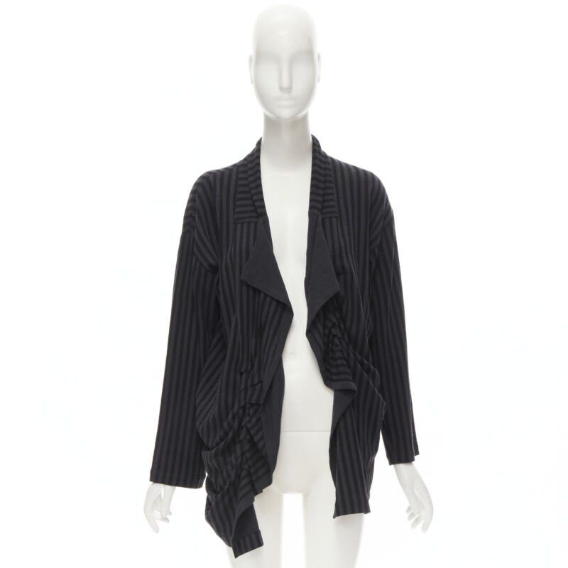 Comme des Garcons COMME DES GARCONS 1980's Vintage grey black striped wool draped front jacket M Size M / US 6-8 / IT 42-44 - 9 Thumbnail