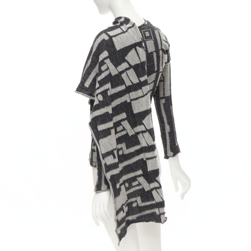 Comme des Garcons COMME DES GARCONS 1980's Vintage grey abstract wool intarsia wrap scarf cardigan Size M / US 6-8 / IT 42-44 - 6 Thumbnail