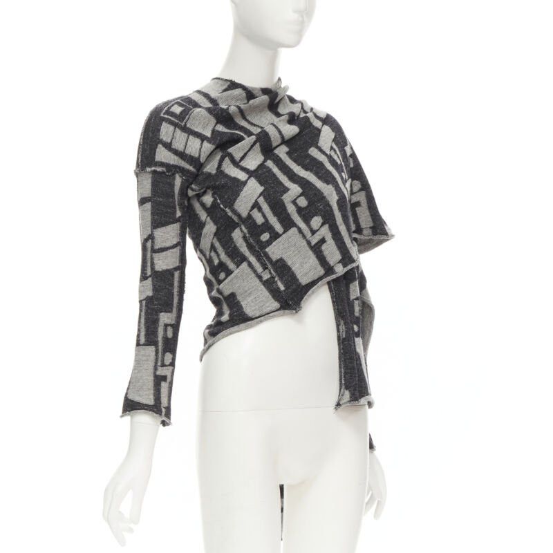 Comme des Garcons COMME DES GARCONS 1980's Vintage grey abstract wool intarsia wrap scarf cardigan Size M / US 6-8 / IT 42-44 - 3 Thumbnail