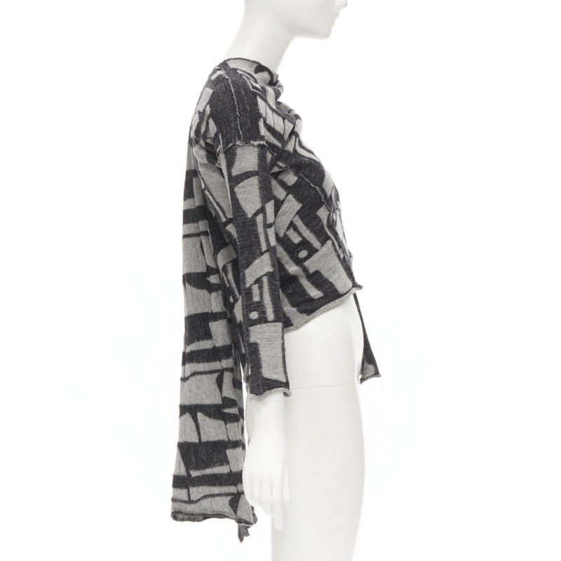 Comme des Garcons COMME DES GARCONS 1980's Vintage grey abstract wool intarsia wrap scarf cardigan Size M / US 6-8 / IT 42-44 - 4 Thumbnail