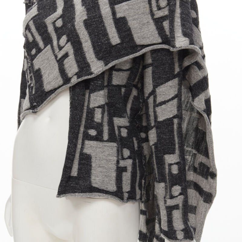 Comme des Garcons COMME DES GARCONS 1980's Vintage grey abstract wool intarsia wrap scarf cardigan Size M / US 6-8 / IT 42-44 - 2 Thumbnail