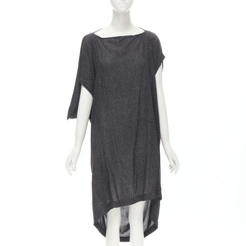 Comme des Garcons COMME DES GARCONS 1980's Vintage grey chevron asymmetric draped cocoon dress Size M / US 6-8 / IT 42-44 - 2 Thumbnail
