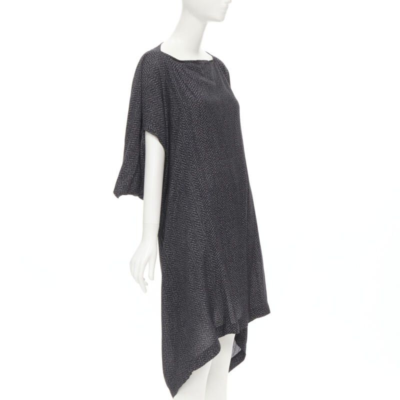 Comme des Garcons COMME DES GARCONS 1980's Vintage grey chevron asymmetric draped cocoon dress Size M / US 6-8 / IT 42-44 - 3 Thumbnail