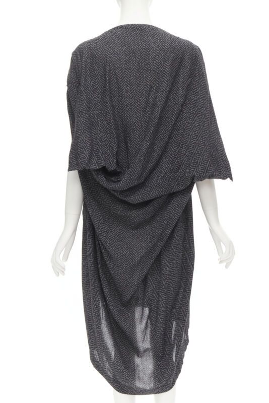 Comme des Garcons COMME DES GARCONS 1980's Vintage grey chevron asymmetric draped cocoon dress Size M / US 6-8 / IT 42-44 - 5 Thumbnail