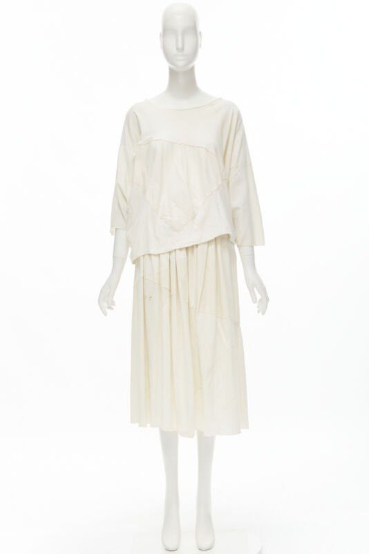 Comme des Garcons COMME DES GARCONS TRICOT Vintage raw cotton patchwork trapeze top midi skirt Size M / US 6-8 / IT 42-44 - 11 Thumbnail