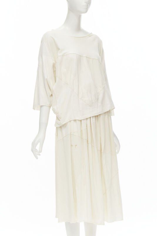 Comme des Garcons COMME DES GARCONS TRICOT Vintage raw cotton patchwork trapeze top midi skirt Size M / US 6-8 / IT 42-44 - 3 Thumbnail