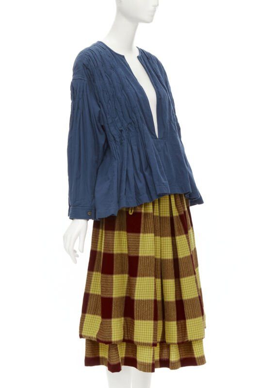 Comme des Garcons COMME DES GARCONS 1980's Vintage blue shirred stitch top layered checked skirt M Size ONE SIZE - 2 Thumbnail