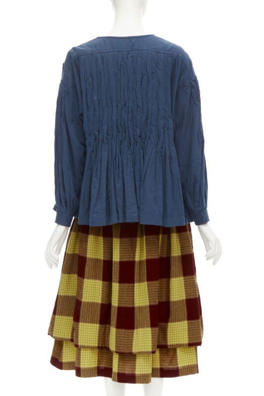 Comme des Garcons COMME DES GARCONS 1980's Vintage blue shirred stitch top layered checked skirt M Size ONE SIZE - 4 Thumbnail