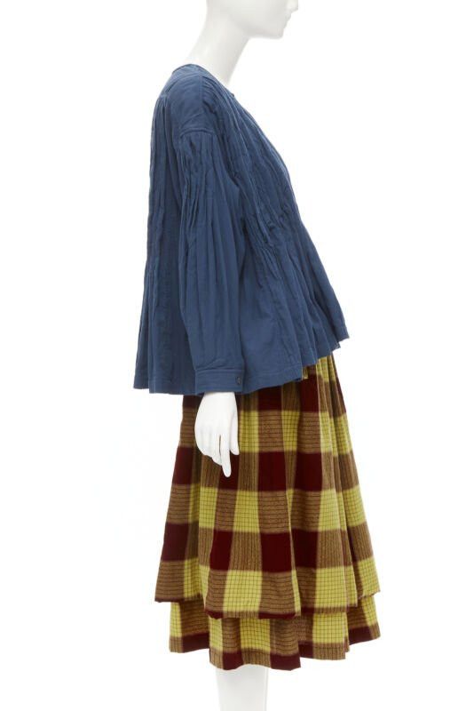 Comme des Garcons COMME DES GARCONS 1980's Vintage blue shirred stitch top layered checked skirt M Size ONE SIZE - 3 Thumbnail