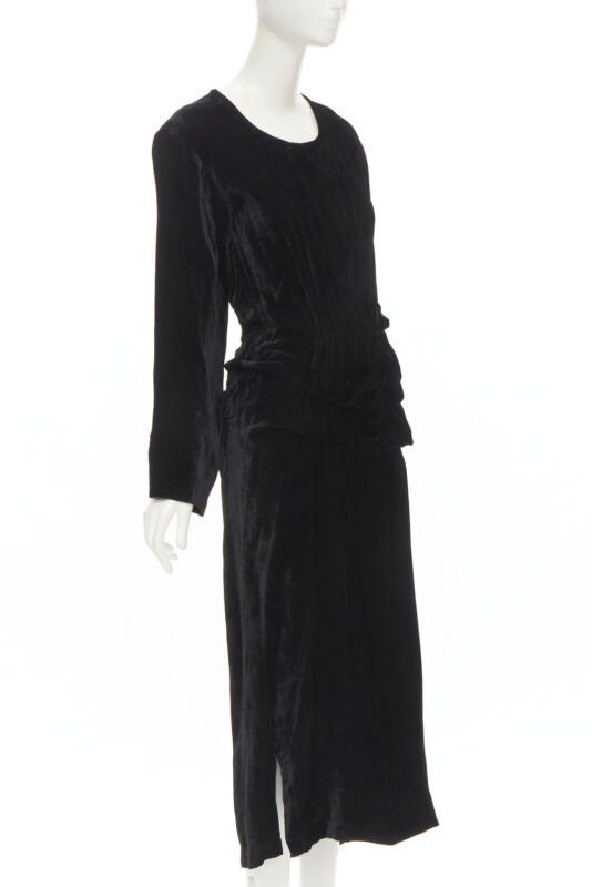 Comme des Garcons COMME DES GARCONS 1980's Vintage black velvet irregular shirred midi dress M Size M / US 6-8 / IT 42-44 - 3 Thumbnail