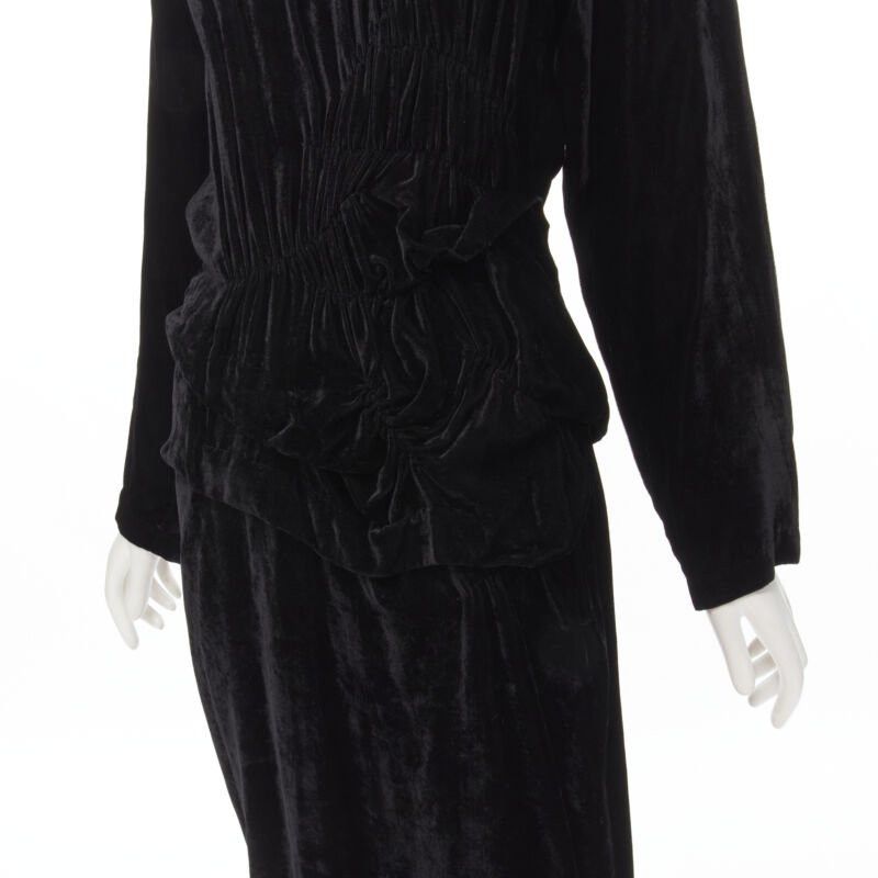 Comme des Garcons COMME DES GARCONS 1980's Vintage black velvet irregular shirred midi dress M Size M / US 6-8 / IT 42-44 - 2 Thumbnail