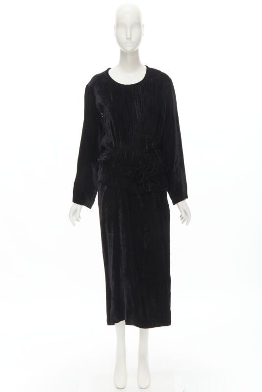 Comme des Garcons COMME DES GARCONS 1980's Vintage black velvet irregular shirred midi dress M Size M / US 6-8 / IT 42-44 - 10 Thumbnail