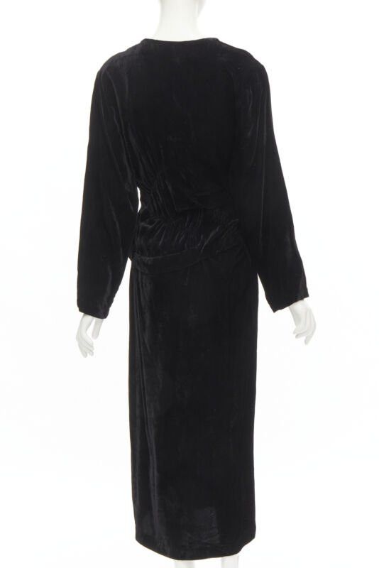 Comme des Garcons COMME DES GARCONS 1980's Vintage black velvet irregular shirred midi dress M Size M / US 6-8 / IT 42-44 - 5 Thumbnail