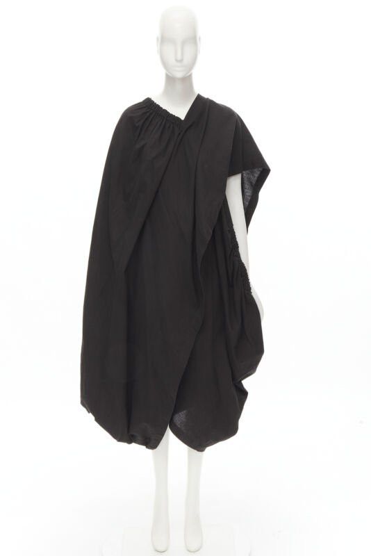 Comme des Garcons COMME DES GARCONS 1980's Vintage black washed asymmetric draped cocoon dress Size L / US 10 / IT 46 - 12 Thumbnail