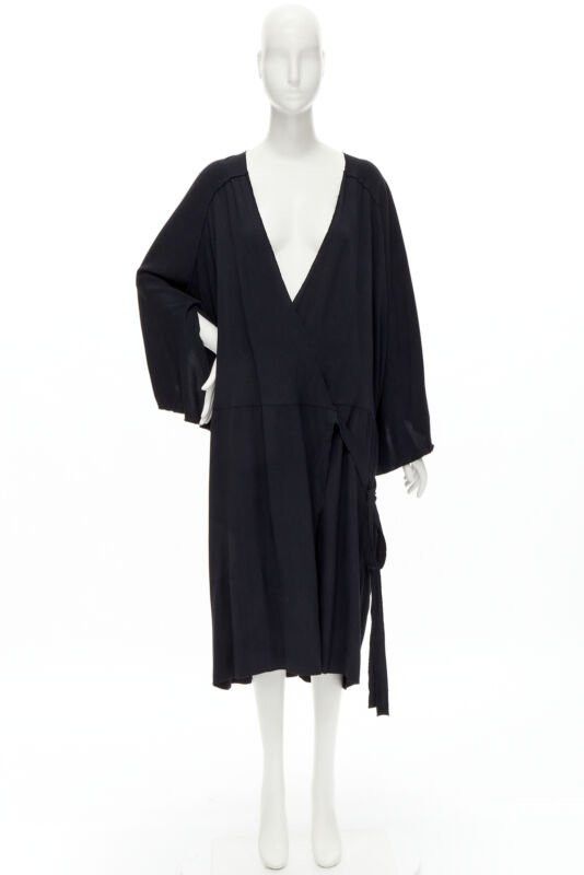 Comme des Garcons rare COMME DES GARCONS Vintage 1980's black asymmetric wrap kimono robe dress Size ONE SIZE - 11 Thumbnail