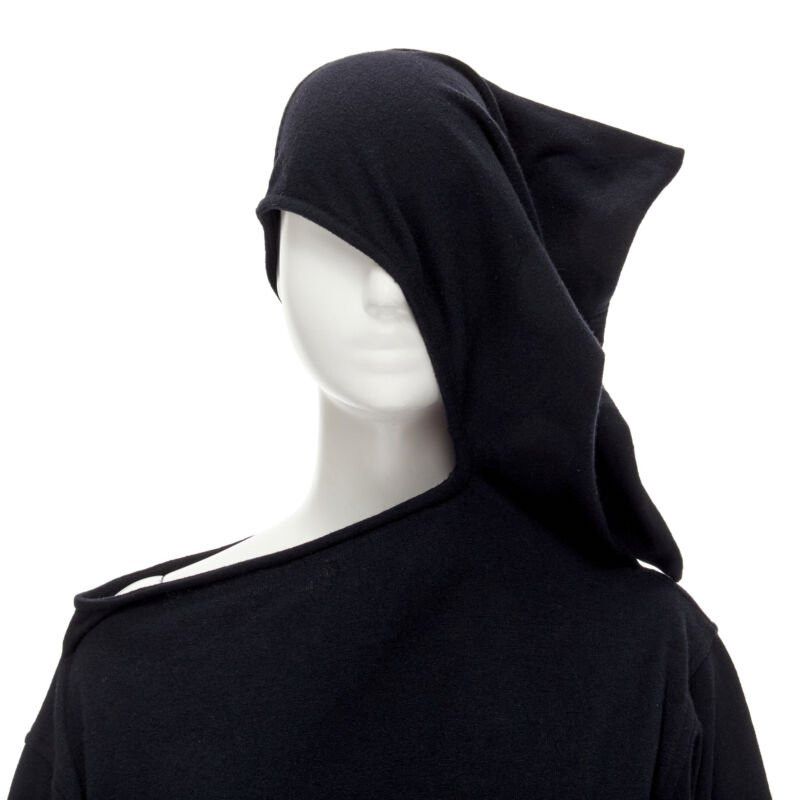 Comme des Garcons rare COMME DES GARCONS 1980's Vintage black asymmetric neckline hooded dress M Size S / US 4 / IT 40 - 7 Thumbnail