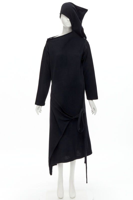 Comme des Garcons rare COMME DES GARCONS 1980's Vintage black asymmetric neckline hooded dress M Size S / US 4 / IT 40 - 11 Thumbnail