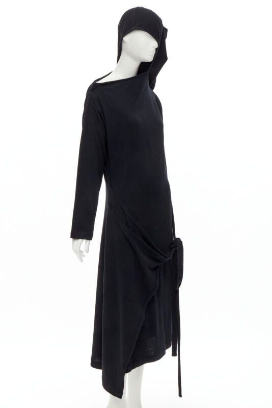 Comme des Garcons rare COMME DES GARCONS 1980's Vintage black asymmetric neckline hooded dress M Size S / US 4 / IT 40 - 3 Thumbnail