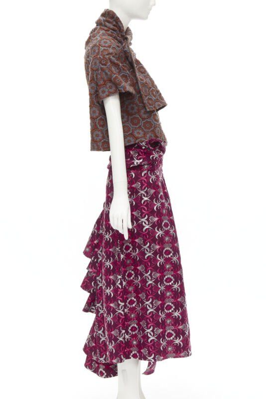 Comme des Garcons Runway COMME DES GARCONS 1999 Vintage brown floral macrame wrap top ruffle skirt Size XS / US 0-2 / IT 36-38 - 4 Thumbnail