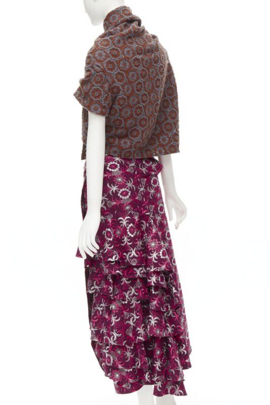 Comme des Garcons Runway COMME DES GARCONS 1999 Vintage brown floral macrame wrap top ruffle skirt Size XS / US 0-2 / IT 36-38 - 6 Thumbnail