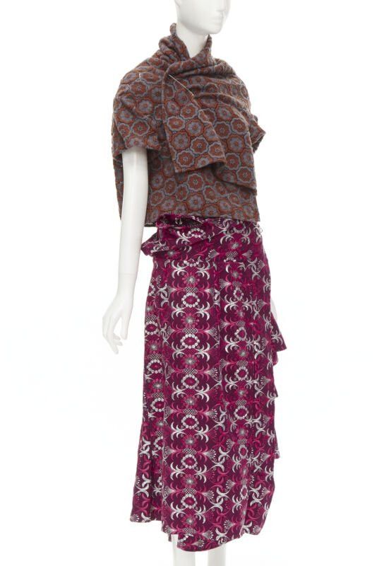 Comme des Garcons Runway COMME DES GARCONS 1999 Vintage brown floral macrame wrap top ruffle skirt Size XS / US 0-2 / IT 36-38 - 3 Thumbnail