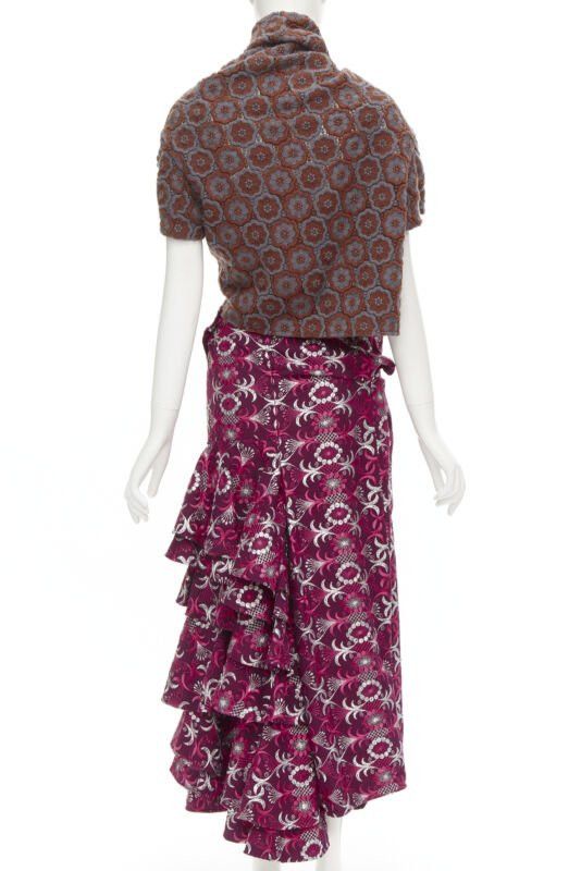 Comme des Garcons Runway COMME DES GARCONS 1999 Vintage brown floral macrame wrap top ruffle skirt Size XS / US 0-2 / IT 36-38 - 5 Thumbnail