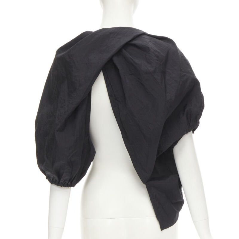 Comme des Garcons COMME DES GARCONS 1980's Vintage black crinkled nylon twist back shrug jacket Size M / US 6-8 / IT 42-44 - 2 Thumbnail