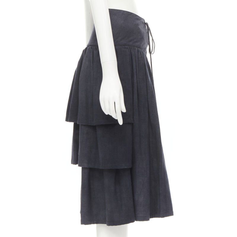 Comme des Garcons COMME DES GARCONS 1980's Vintage grey wool corset lace tiered flared skirt S Size 27" / US 4 / IT 40 - 5 Thumbnail