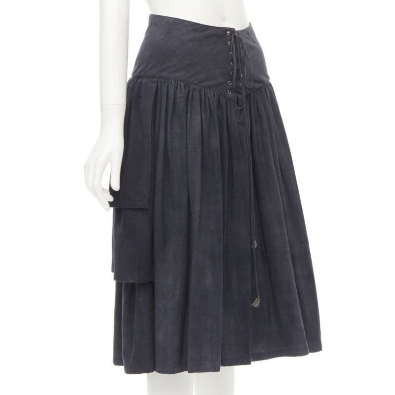 Comme des Garcons COMME DES GARCONS 1980's Vintage grey wool corset lace tiered flared skirt S Size 27" / US 4 / IT 40 - 4 Thumbnail