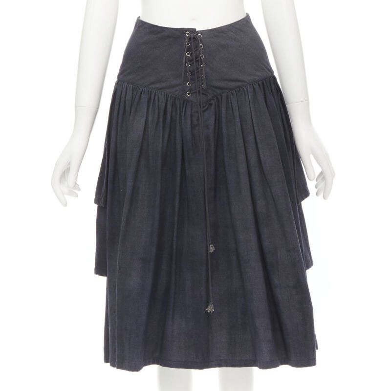 Comme des Garcons COMME DES GARCONS 1980's Vintage grey wool corset lace tiered flared skirt S Size 27" / US 4 / IT 40 - 3 Thumbnail