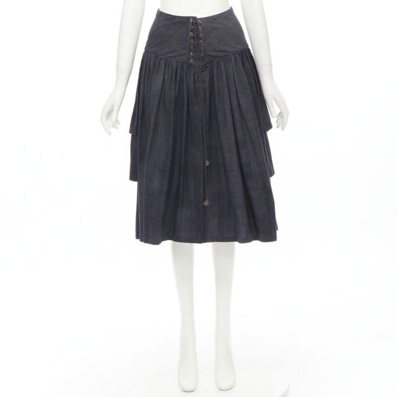 Comme des Garcons COMME DES GARCONS 1980's Vintage grey wool corset lace tiered flared skirt S Size 27" / US 4 / IT 40 - 10 Thumbnail