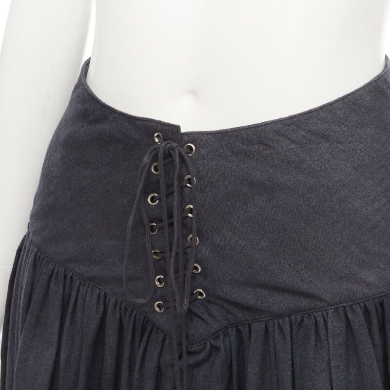 Comme des Garcons COMME DES GARCONS 1980's Vintage grey wool corset lace tiered flared skirt S Size 27" / US 4 / IT 40 - 2 Thumbnail