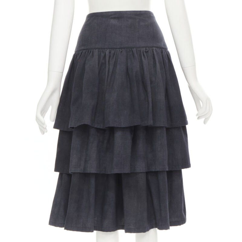 Comme des Garcons COMME DES GARCONS 1980's Vintage grey wool corset lace tiered flared skirt S Size 27" / US 4 / IT 40 - 6 Thumbnail