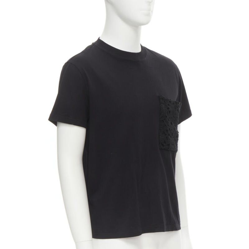 Valentino VALENTINO floral lace breast pocket white logo black cotton tshirt S Size US S / EU 44-46 / 1 - 4 Thumbnail