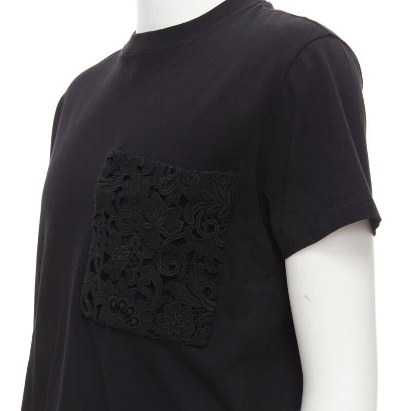 Valentino VALENTINO floral lace breast pocket white logo black cotton tshirt S Size US S / EU 44-46 / 1 - 2 Thumbnail