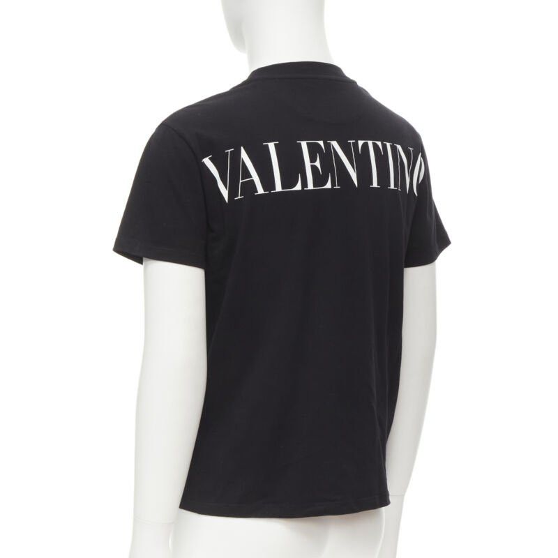 Valentino VALENTINO floral lace breast pocket white logo black cotton tshirt S Size US S / EU 44-46 / 1 - 6 Thumbnail