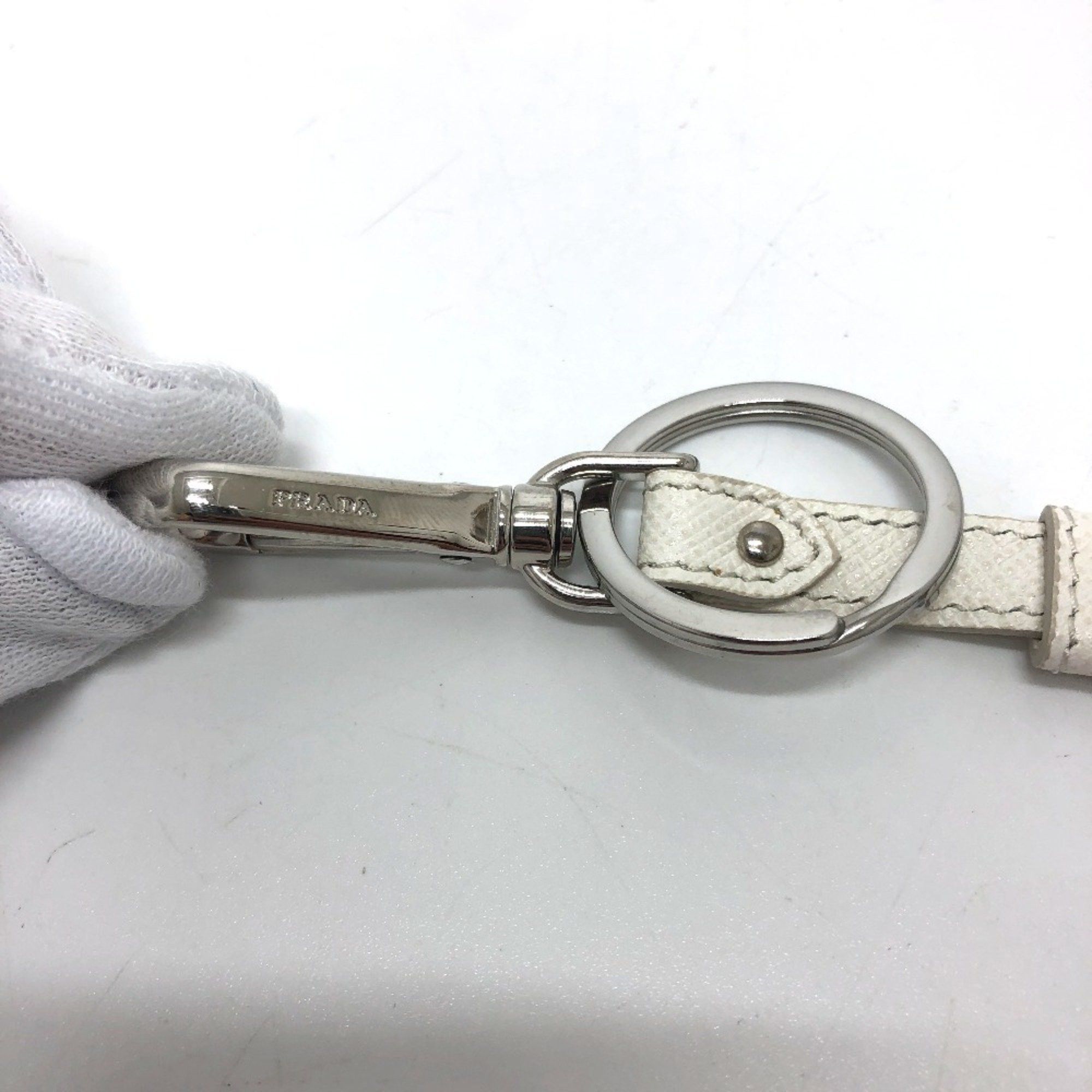 Prada PRADA 2TL296 Key Ring Charm Fashion Accessory Keychain Saffiano Leather Women's White Size ONE SIZE - 4 Thumbnail