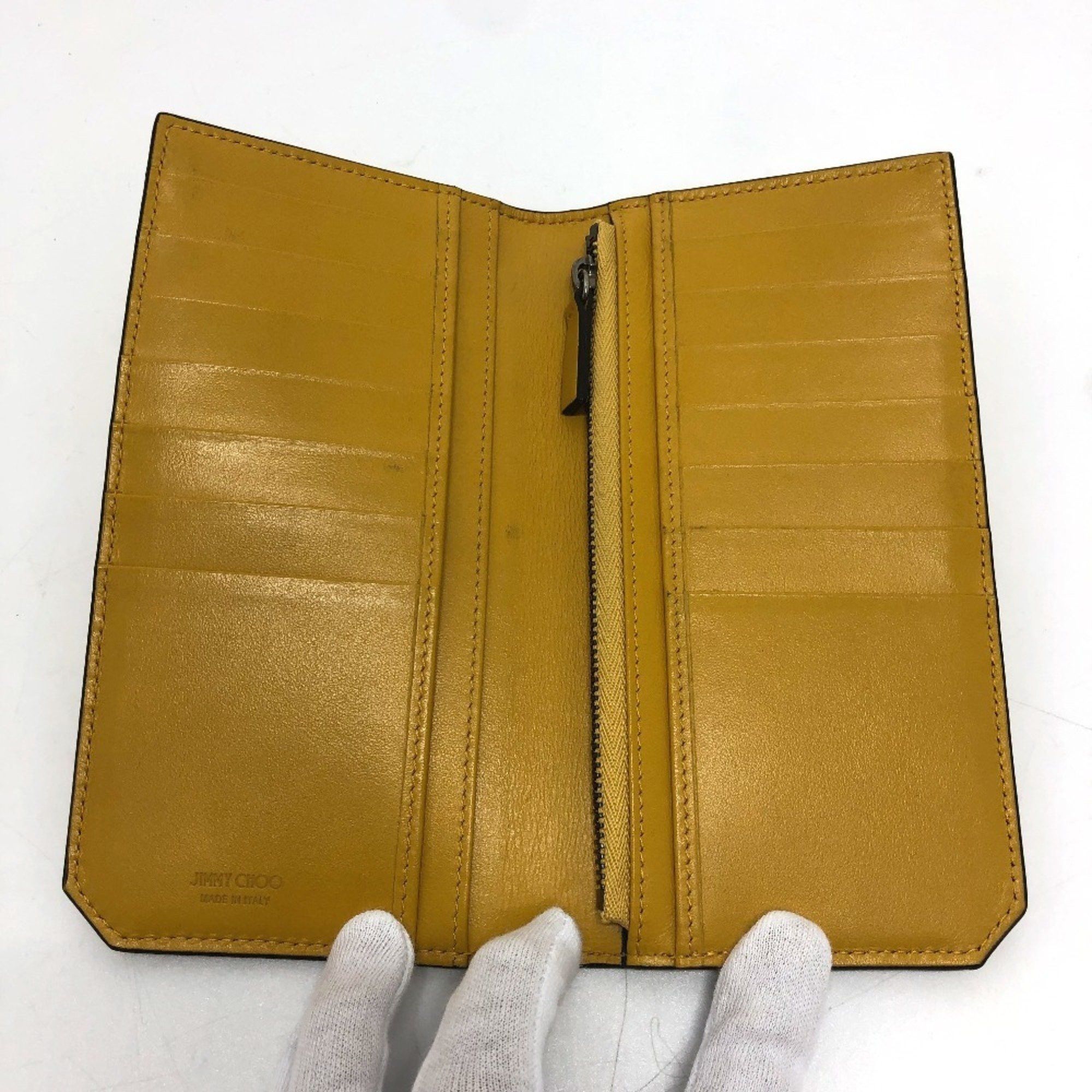 Jimmy Choo JIMMY CHOO Flap Logo Embossed Wallet, Long Bifold Leather, Women's, Yellow Size ONE SIZE - 7 Thumbnail