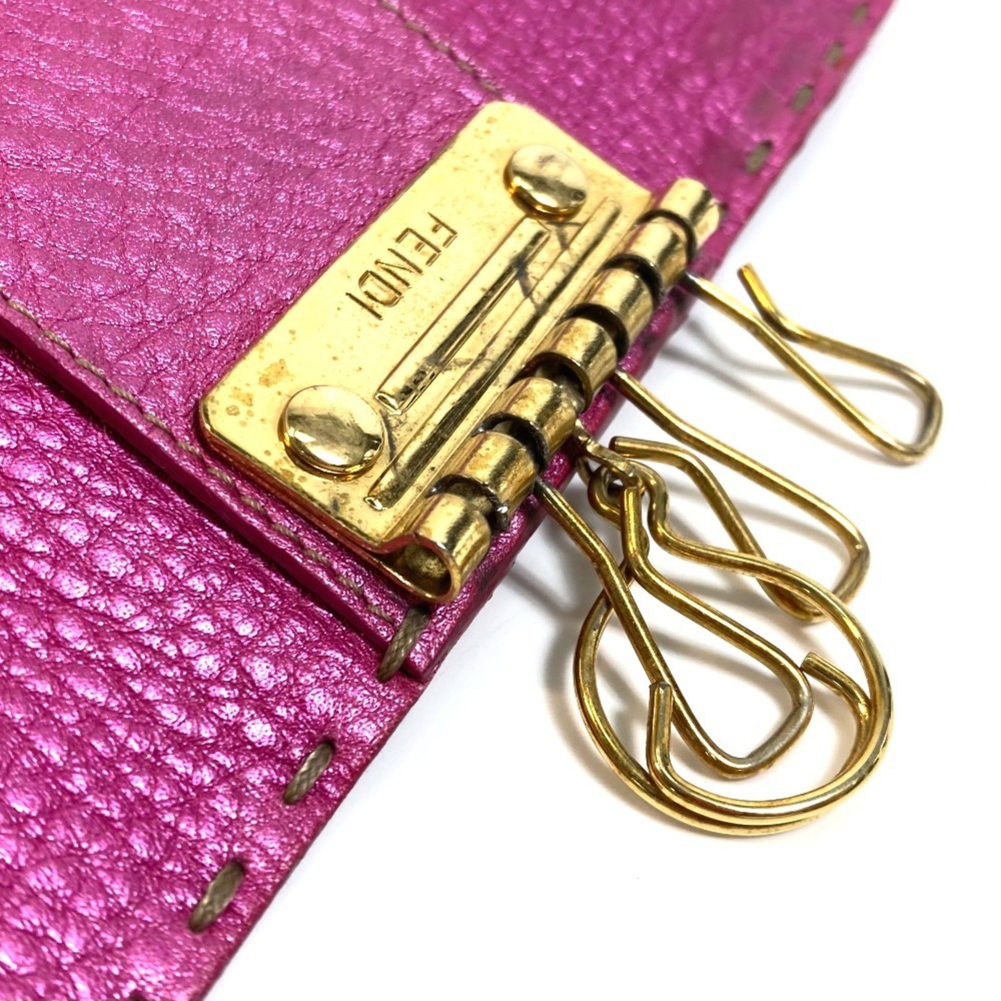 Fendi FENDI Selleria Key Ring Case in Metallic Pink Leather for Men Size ONE SIZE - 10 Thumbnail