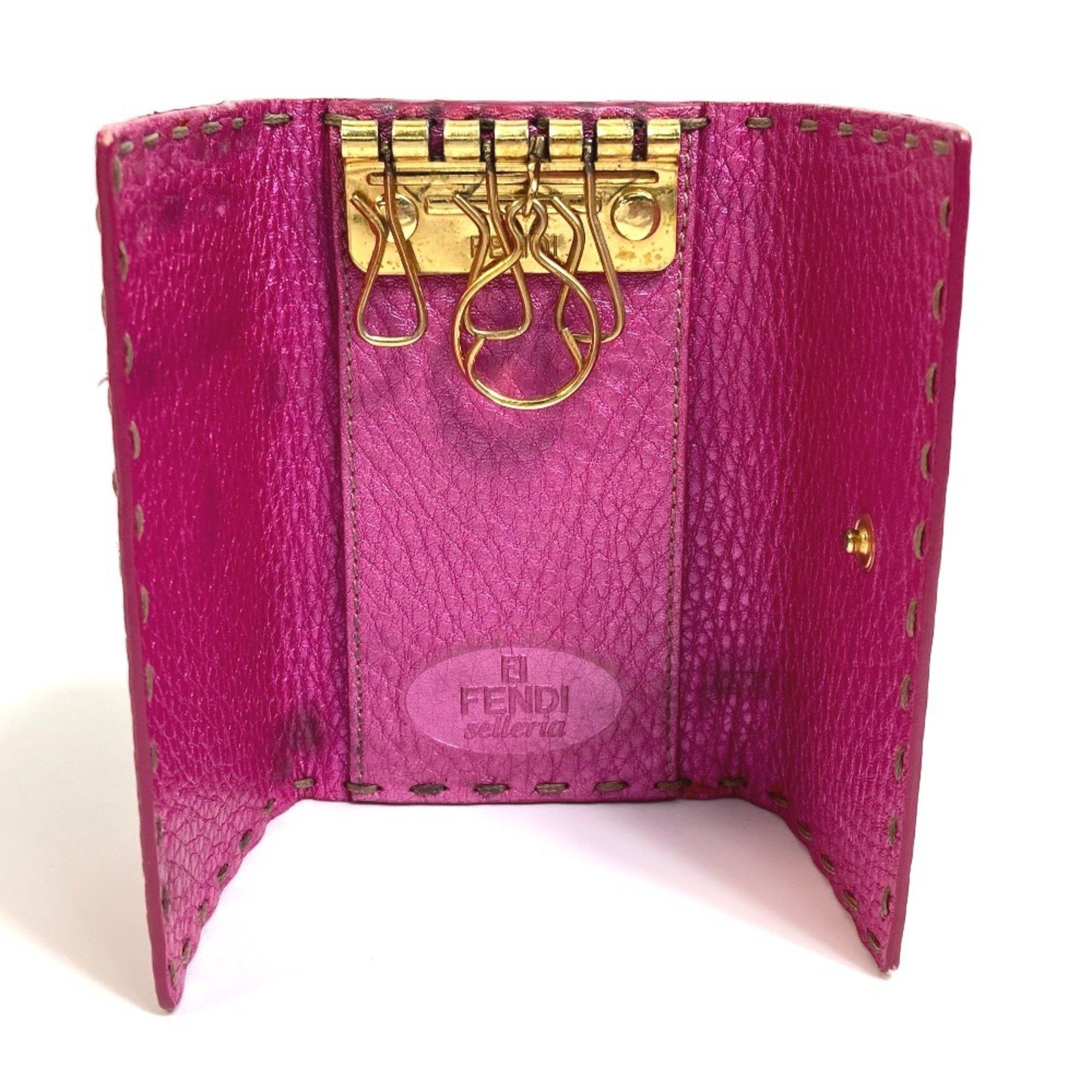 Fendi FENDI Selleria Key Ring Case in Metallic Pink Leather for Men Size ONE SIZE - 8 Thumbnail