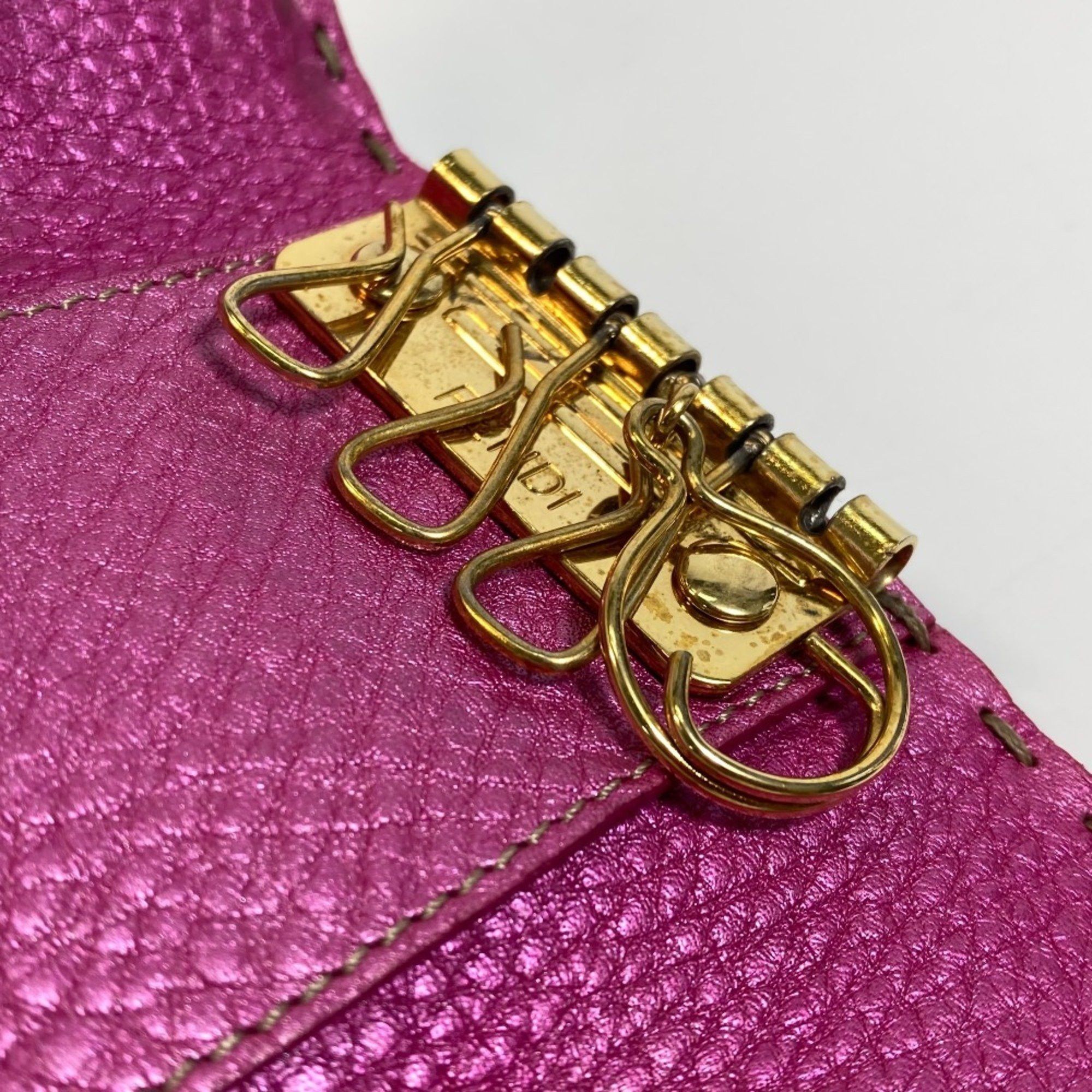 Fendi FENDI Selleria Key Ring Case in Metallic Pink Leather for Men Size ONE SIZE - 9 Thumbnail