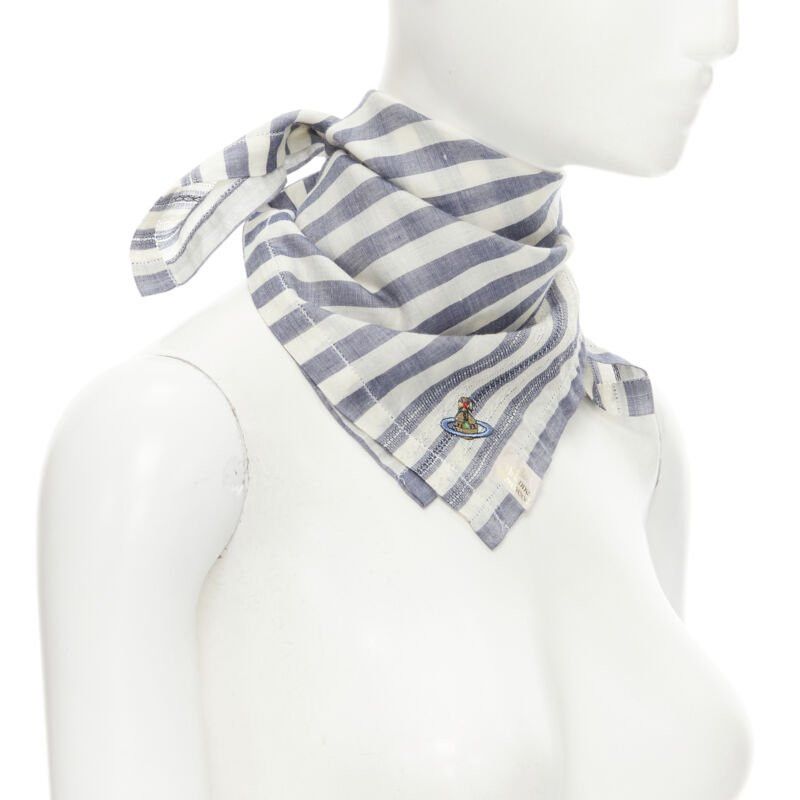 Vivienne Westwood VIVIENNE WESTWOOD blue white nautical stripe orb logo handkerchief neckscarf Size ONE SIZE - 3 Thumbnail